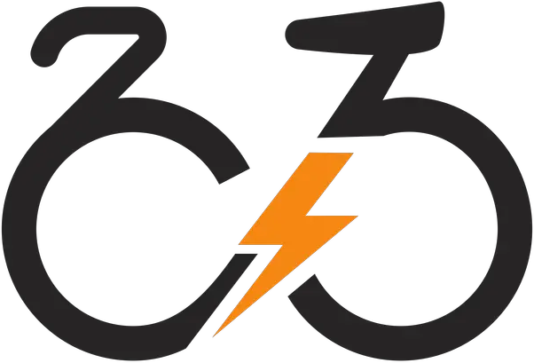 Das Bild zeigt ein schwarz gezeichnetes Fahrrad, mit einem orangefarbenen Blitz in der Mitte, der Strom symbolisiert und das Fahrrad als E-Bike auszeichnet.